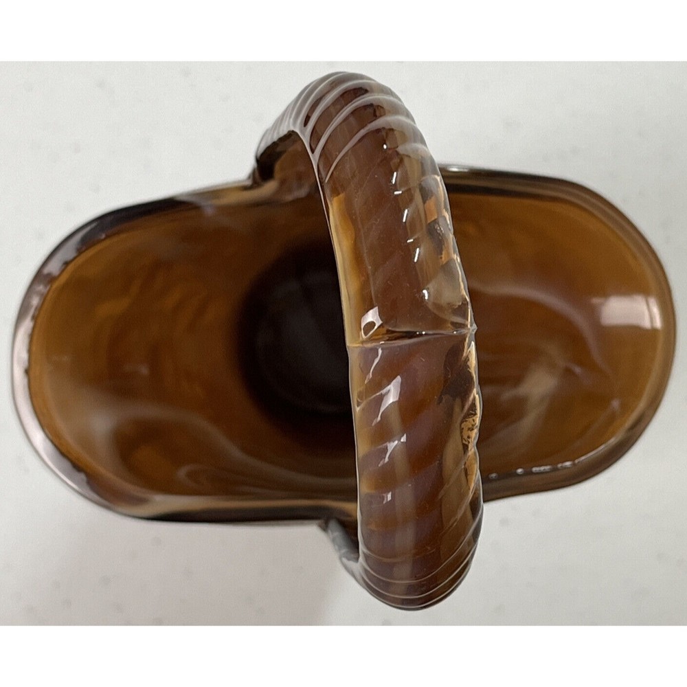 Vintage Imperial Dark Caramel Root Beer Slag Glass Tall Daisy Basket 10 In Tall - Picture 15 of 16